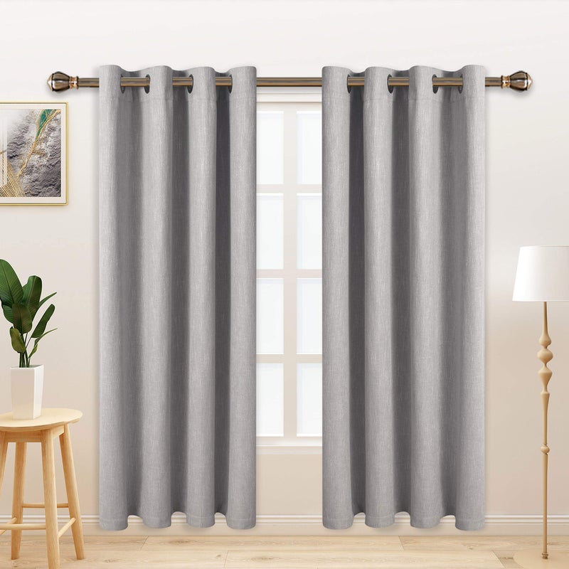 LORDTEX Linen Look Textured Blackout Curtains with Thermal Insulated Liner - Heavy Thick Grommet Window Drapes for Bedroom, 50 x 84 Inches, Silver, Set of 2 Panels - Image 1